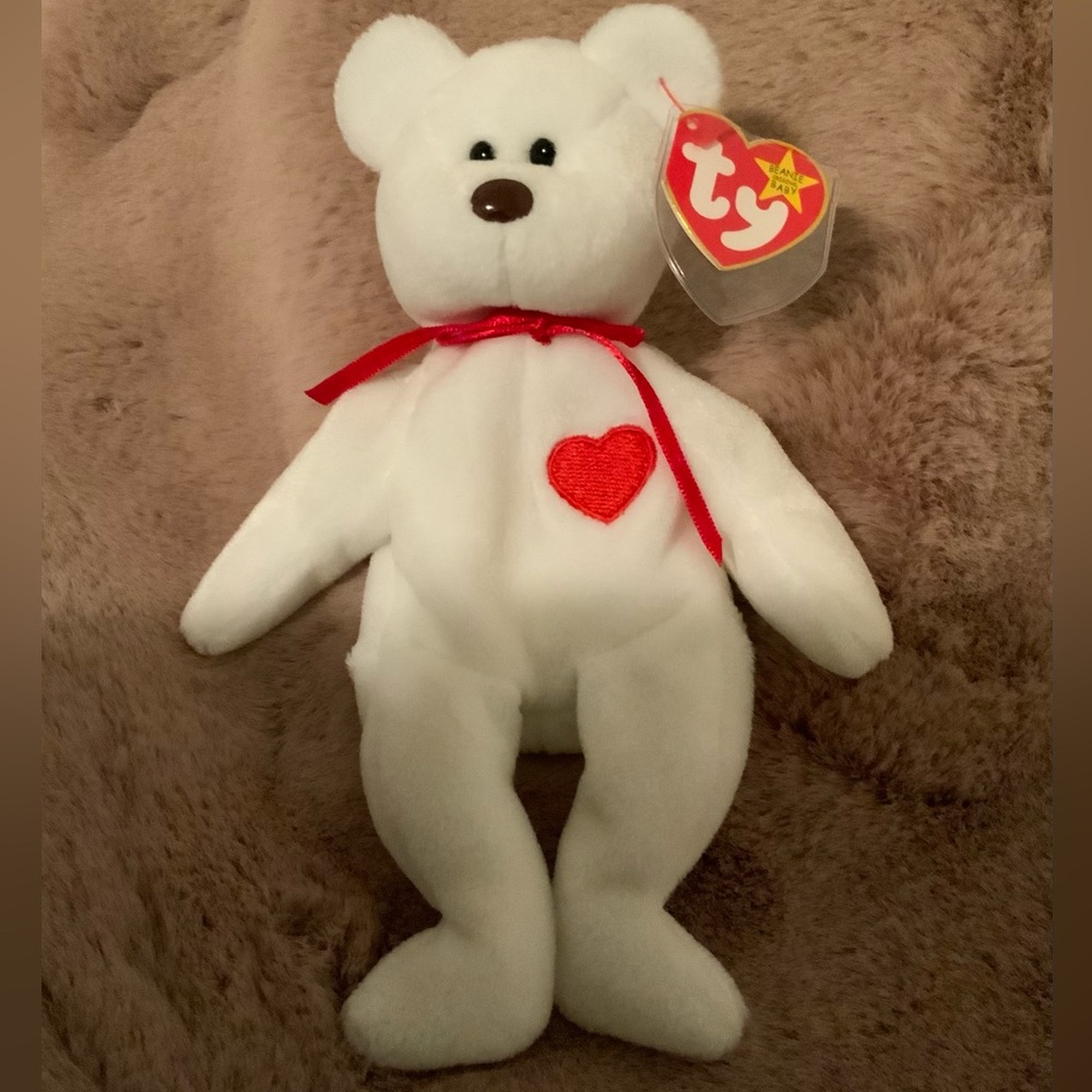 Ty Beanie Baby Valentino The Valentines Day Bear White Heart Label Couple